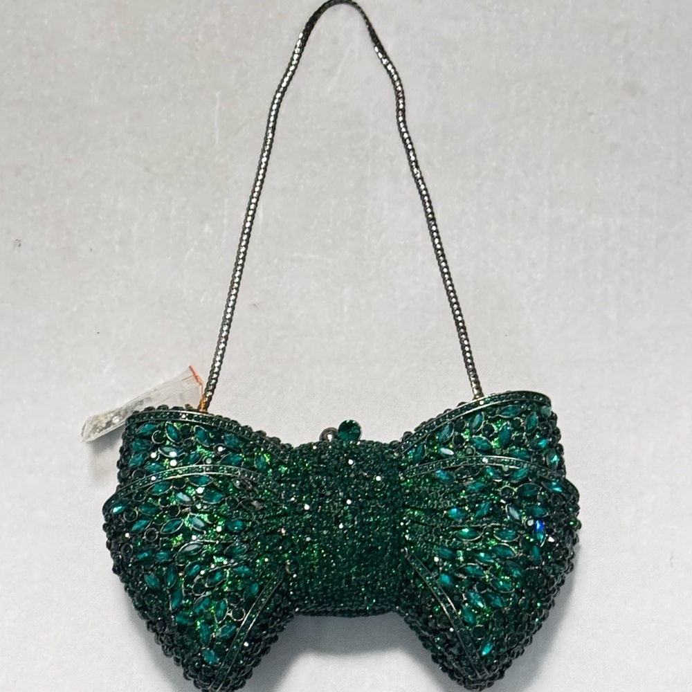 Rhinestone Green/Black Bow Women Red Evening Bags Wedding Bridal Prom Handbags